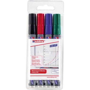 edding Whiteboardmarker 250 1,5-3mm rot, blau, grün, schwarz 4 St./Pack., Strichstärke: 1,5-3 mm, Rundspitze,