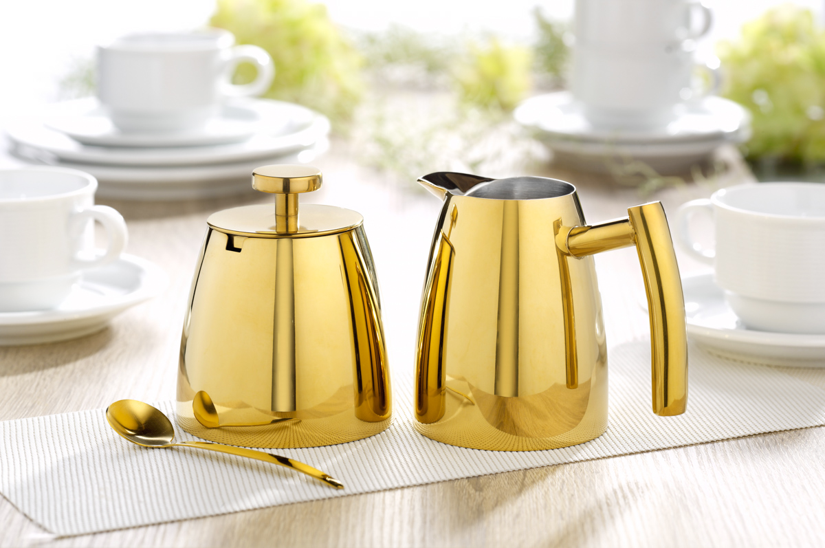 Milch- und Zuckerset CAMBRIDGE, mit PVD-Beschichtung, Farbe: Gold. aus Edelstahl 18/10, poliert.