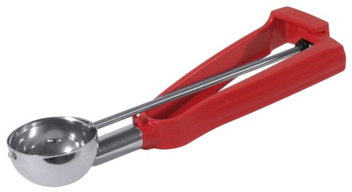 Portionierer aus Edelstahl 18/10, mit farbigem Griff aus Nylon, temperaturresistent +85C, spülmaschinengeeignet, mit patentiertem