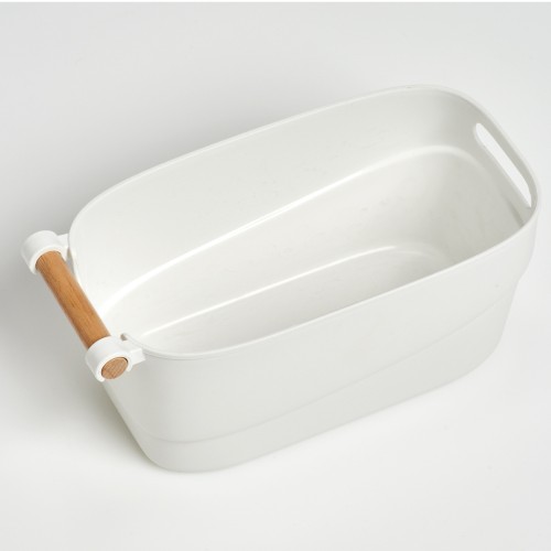 Aufbewahrungskorb, Kunststoff/Holz, weiß. Länge: 270 mm. Breite: 145 mm. Höhe: 120 mm