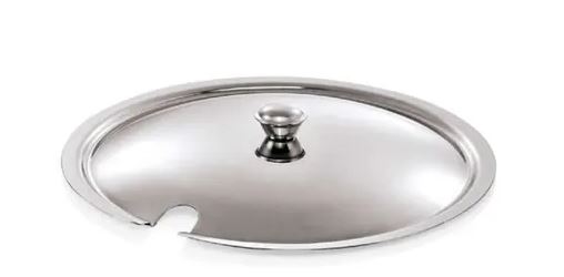 Deckel für Suppenterrine auf Fuß 22 cm Durchmesser, aus Chromnickelstahl mit Löffelaussparung