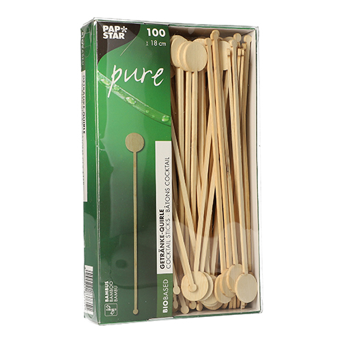 100 Getränke-Quirle, Bambus "pure" 18 cm "Coin" von PAPSTAR