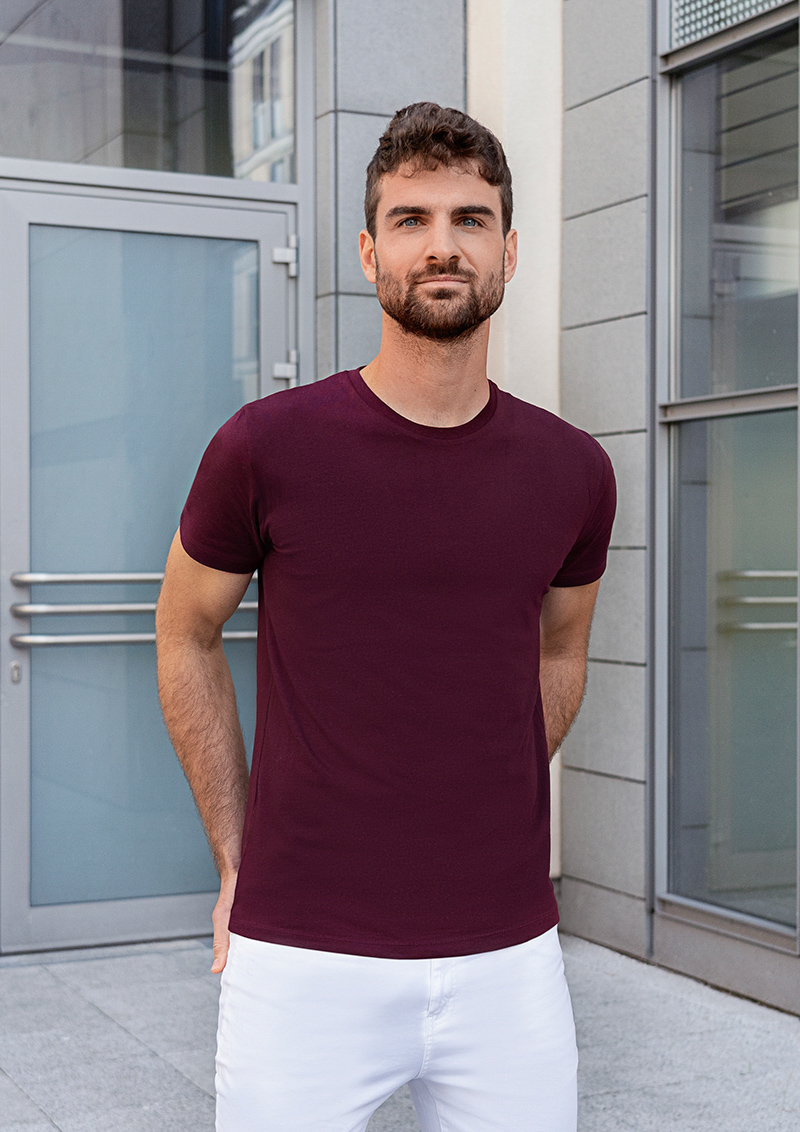 Herren Workwear T-Shirt Casual-Flair, aus nachhaltigem Material , GR. 5XL , Farbe: aubergine , von Karlowsky