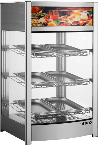 SARO Heiße Theke Modell FINN - Material: Edelstahl - 3 höhenverstellbare Roste, verchromt - Tür auf der Rückseite - Manuelle