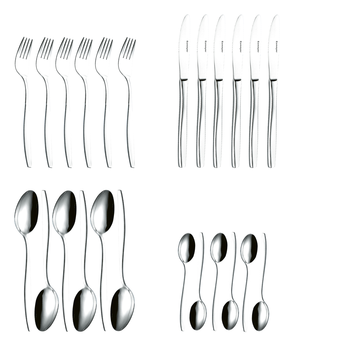 24-teiliges Besteck LAURA, aus Edelstahl 18/0 poliert. Messer aus Klingenstahl.