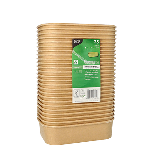 25 Verpackungsbecher, Pappe rechteckig 500 ml 4,1 cm x 17,3 cm x 12,3 cm braun von PAPSTAR
