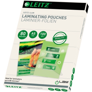 Leitz Laminierfolientasche 216 x 154 mm (B x H) DIN A5 80µm glänzend 100 St./Pack.