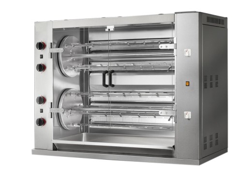 SARO Hähnchengrill Gas Modell 8MR Made in Europe - Einzelne Drehteller mit Spießen, die sich um sich selbst drehen - Optional mit