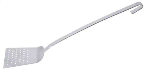 Pfannenschaufel mit perforiertem Blatt, aus Edelstahl 18/10, hochglänzend, fugenlos, 4 mm Lochung, schwere Qualität S
