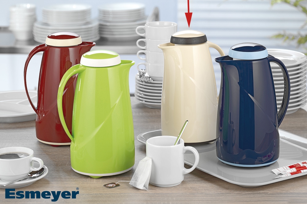 Helios Isolierkanne WAVE, Inhalt: 1,0 Liter, Farbe: vanille, Kunststoff, Drehverschluß, Hartglaseinsatz, Höhe: 25,1 cm.