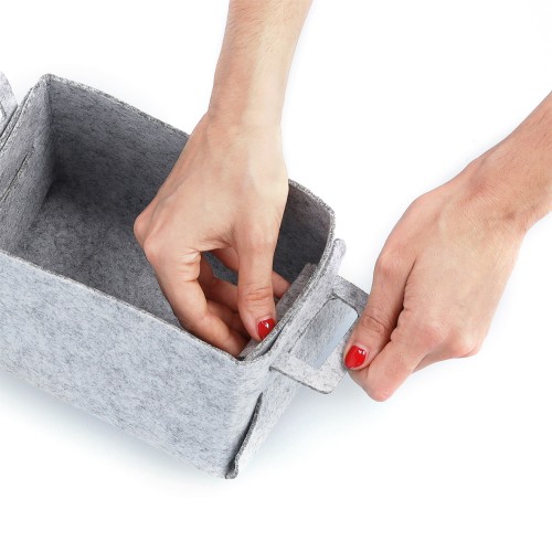 Aufbewahrungskorb, Filz, grau. Länge: 180 mm. Breite: 130 mm. Höhe: 110 mm