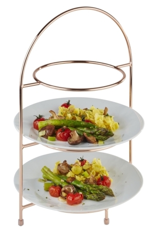 Serviergestell 29 x 19,5 cm, H: 43 cm Metall hartverchromt Kupfer-Look für 3 Teller innerer Ring ca. Ø 18 cm für Teller bis