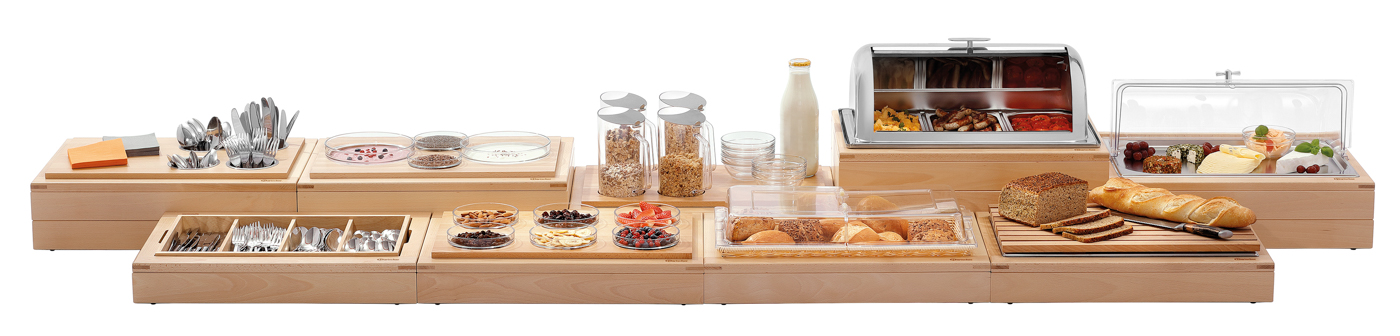Bartscher Buffet-System Set BKA4 | 1 Besteckkasten, 4-geteilt ,1 Basisrahmen ,1 Abschlussrahmen | Maße: 58 x 40,5 x 96 cm.