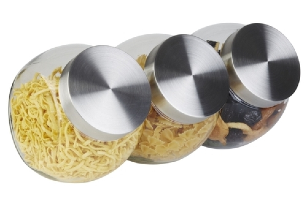 APS Glasdose mit Edelstahl-Schraubdeckel, Inhalt: 1 Liter, Maße: 12,5 x 19 x 18 cm, stehend oder liegend verwendbar