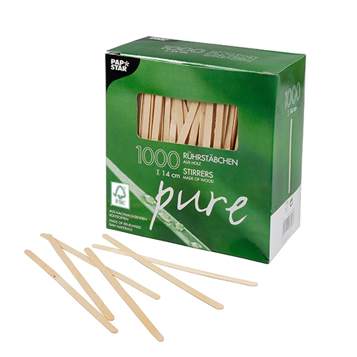 1000 Rührstäbchen, Holz "pure" 14 cm x 5 mm von PAPSTAR