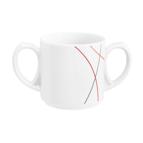 Seltmann Becher mit 2 Henkel 0,28 l, rund, Form: Community, Dekor: 57402 Red Line, hohe Kantenschlagfestigkeit, Made in Germany