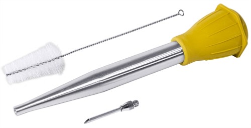 Bratensaftspritze aus Edelstahl 18/10, seidenmatt gebürstet, Spitze abschraubbar, schwere Profiqualität, Lieferung mit Spülbürste