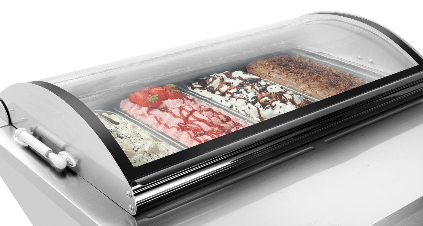 Bartscher Eisvitrine 4x6,5L-R | Position der Tür:Rückseite | Maße: 80,5 x 66,5 x 35,0 cm. Gewicht:33,4 kg