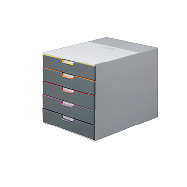 DURABLE Schubladenbox VARICOLOR® 5 DIN A4, DIN C4, Folio, Letter ABS Kunststoff Gehäusefarbe: grau Farbe der Schublade: grau/bunt 5 Schubfächer
