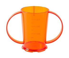 Roltex Trinkbecher mit 2 Henkeln und 250 ml Füllvermögen, BPA-frei, in transparentem orange