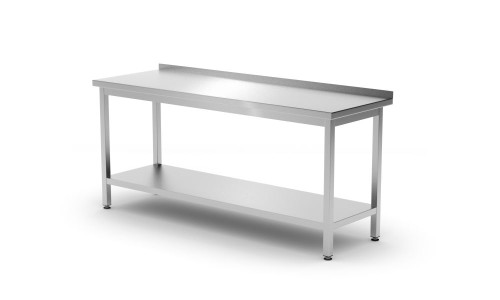 Wandarbeitstisch mit Aufkantung und Ablage - Tiefe 600 mm, HENDI, Kitchen Line, 1800x600x(H)850mm