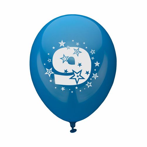 6 Zahlenluftballons Ø 25 cm farbig sortiert "9" von PAPSTAR