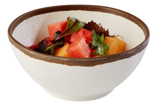 Schale -CROCKER- Ø 16 cm, H: 7 cm, 0,7 Liter Melamin, creme mit braunem Rand spülmaschinengeeignet stapelbar nicht