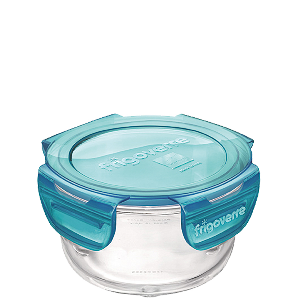 Bormioli Rocco Frigoverre Evolution Box rund 18cl, 95x95mm, stapelbar, mit blauem PP-Deckel, blau, Polypropylen (PP)