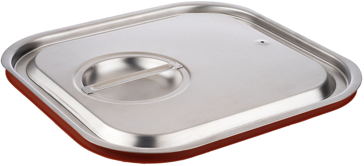 GN 2/3 Transport-Steck-Deckel 35,4 x 32,5 cm Edelstahl mit roter Silikondichtung für den schwappsicheren Transport Nicht für den