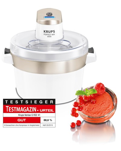 Krups Eismaschine VENICE PERFECT MIX, für 1 Liter Eis, Sorbet, Frozen Yoghurt, mit Rezeptheft und Silikonlöffel