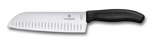 Santokumesser Victorinox SWISS CLASSIC, mit Kullenschliff, Länge: 17cm, Farbe: schwarz, Geschenkschachtel