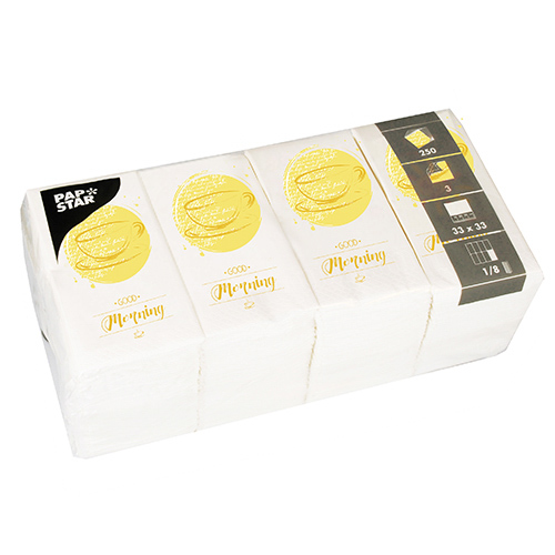 250 Servietten, 3-lagig 1/8-Falz 33 cm x 33 cm "Good Morning" von PAPSTAR