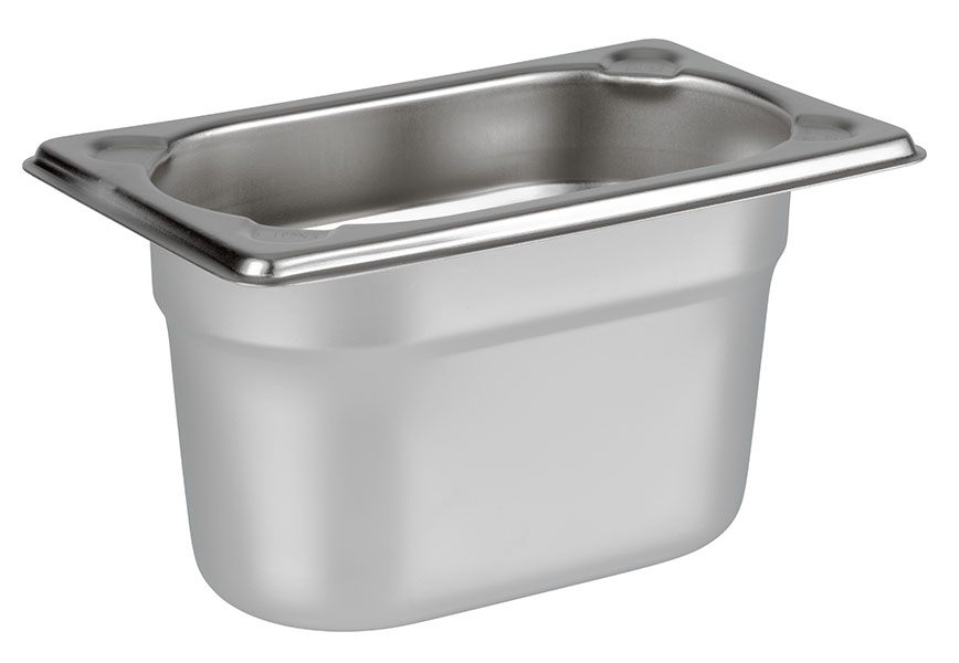 GN 1/9 Behälter 17,6 x 10,8 cm, Tiefe: 65 mm Edelstahl, 0,6 Liter spülmaschinengeeignet stapelbar