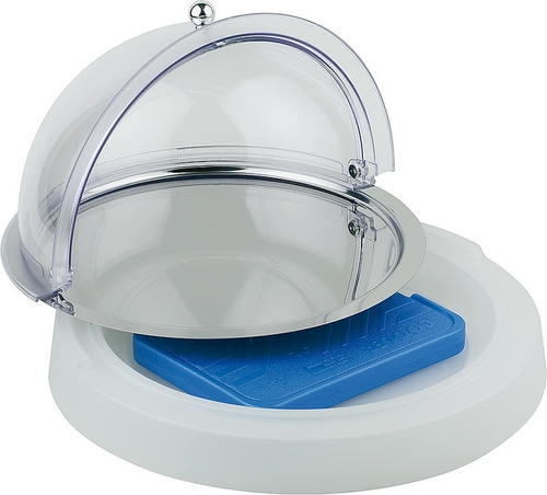 Kühlbox -TOP FRESH SET- Ø 42 cm, H: 6 cm 18/0 Edelstahl, Acryl 3-teilig: - Basis, weiß-transparent - Tablett, Ø 38 cm - 1