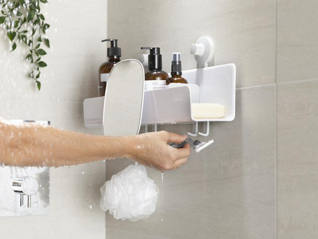 Joseph Joseph EasyStore Große Duschablage mit verstellbarem Spiegel – Weiß