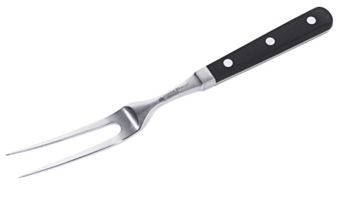 Fleischgabel mit gebogenen Zinken aus geschmiedetem Chrom-Molybdän-Vanadium, (DIN x50CrMoV15), vernieteter und verschweißter Griff