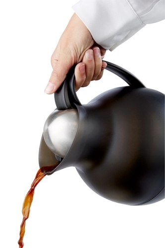 Isolierkanne -ECONOMY- Ø 16 cm, H: 20 cm, 1 Liter Polypropylen, Glas, Edelstahl doppelwandig, schwarz Einhandautomatik mit