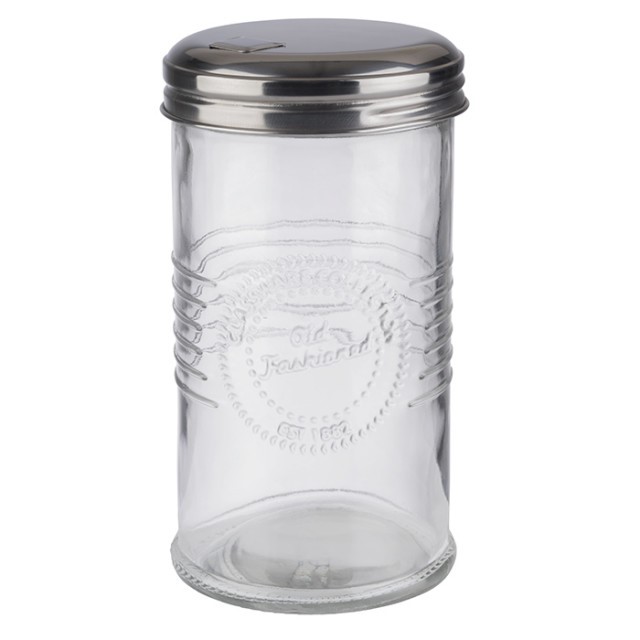APS Zuckerdosierer -OLD FASHIONED-, Ø 7,5 cm, H: 14 cm, Glas, 0,35 Liter Schraubdeckel aus, Edelstahl, mit Dosierklappe