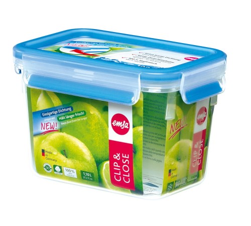 Emsa CLIP & CLOSE Frischhaltedose, rechteckig, Maße: 16,5 x 11,5 x 11 cm, Inhalt: 1,1 Liter, Material: Kunststoff, mit Soft-Touch-Clips