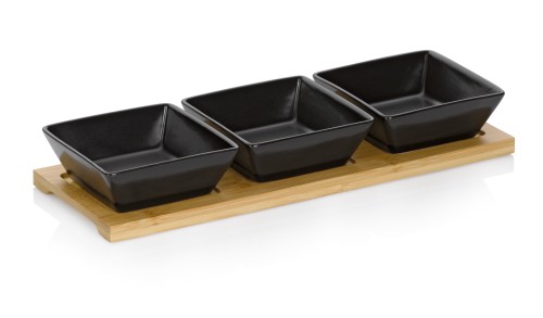 Kela Schalen-Set Philipa aus Porzellan, schwarz, ca. 335mm x 120mm x 50mm (L x B x H)