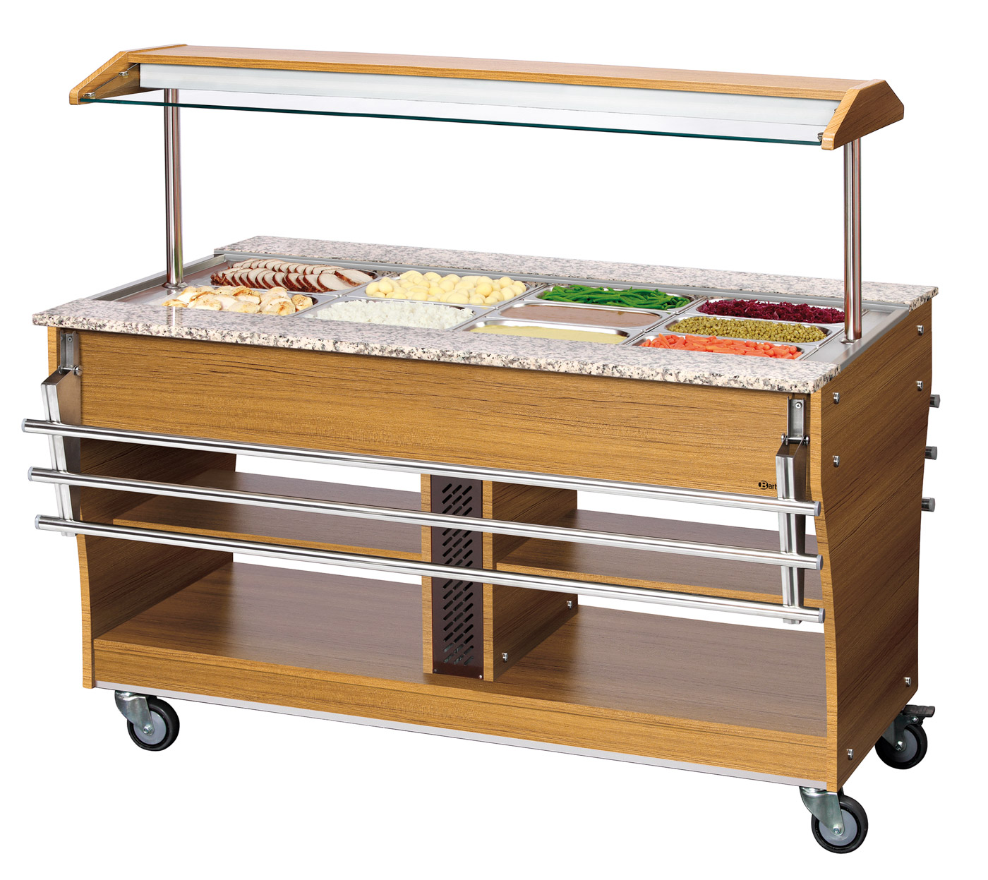 Bartscher Buffetwagen, warm, 4x 1/1GN |Temperaturbereich von: 30 °C | Maße: 149 x 88 x137,0 cm. Gewicht: 136 kg