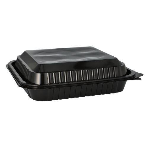 100 Feinkost- und Salatschalen mit Klappdeckeln, PET eckig 1600 ml 19,5 cm x 22 cm x 6 cm schwarz von Starpak