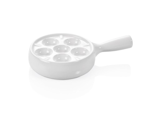 Schneckenpfanne. für 6 Schnecken. Porzellan. mit Stielgriff.