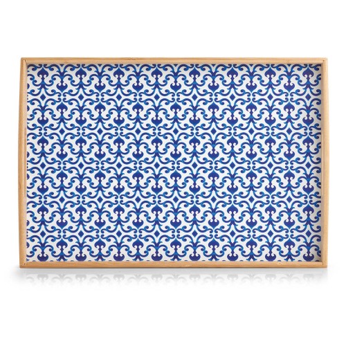 Serviertablett "Marokko", Bambus, blau/weiß. Länge: 436 mm. Breite: 300 mm. Höhe: 55 mm