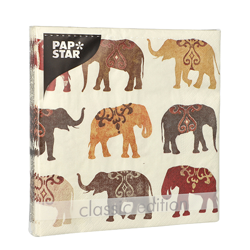 20 Servietten, 3-lagig 1/4-Falz 33 cm x 33 cm "Elephants" von PAPSTAR