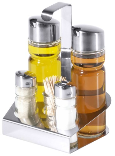 Menage, 5-teilig Öl/Essig, Salz/Pfeffer,Stocher