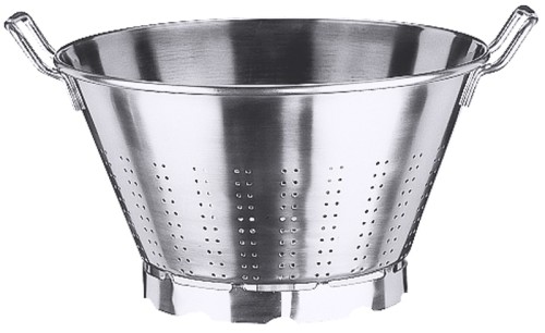 Abtropfschüssel aus Edelstahl 18/10, seidenmatt poliert, mit angeschweißtem Bodenring, 3 mm Seiten-/Bodenlochung, extra schwere Qualität