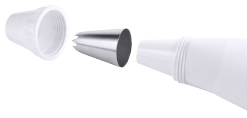 Spritztüllenadapter aus crèmefarbenem POM-Kunststoff, mit Schraubverschluss Höhe: 7,5 cm, Durchmesser Durchlauf: 1,9 cm, Durchmesser