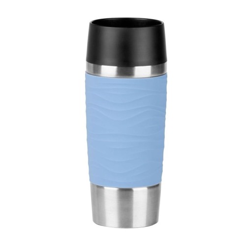 Emsa TRAVEL MUG WAVES Isolierbecher 0,36 Liter, Puder-Blau - 4h heiß und 8h kalt, 100 % dicht, Quick Press Verschluss