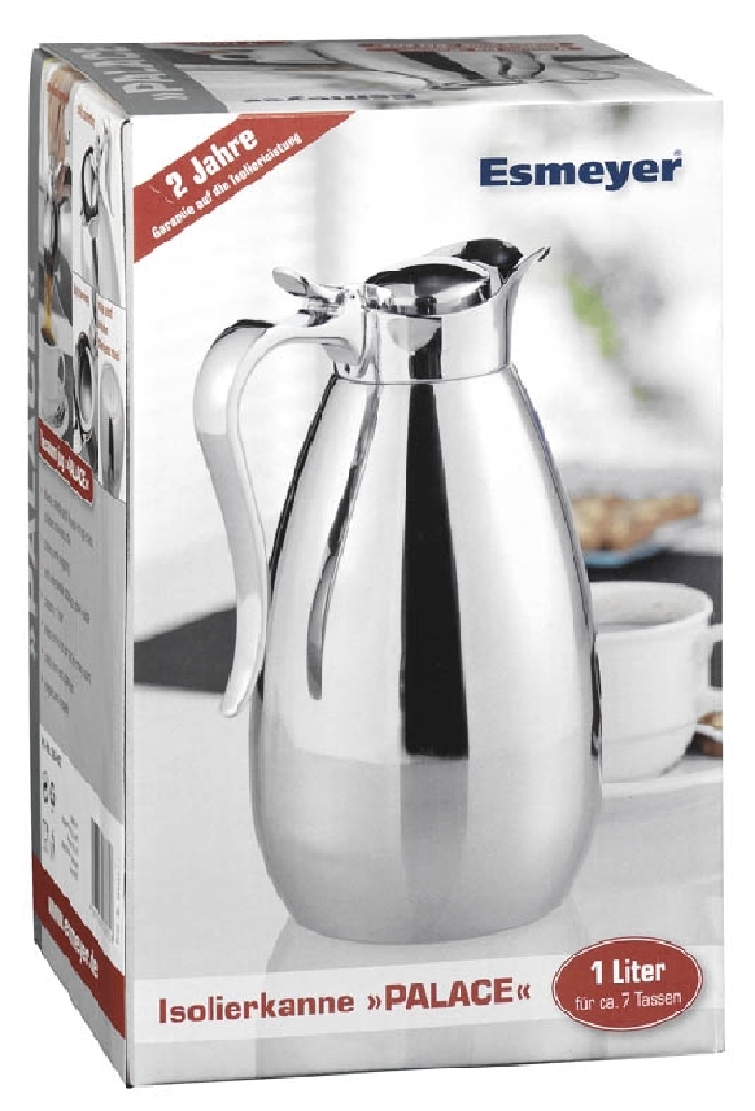 Isolierkanne PALACE, Inhalt: 1,0 Liter, Höhe: 225 mm, aus doppelwandigem Edelstahl 18/10, Einhandbedienung, Verschluss mit Dichtung